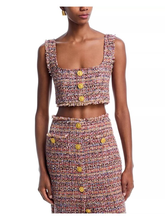 L'AGENCE Tops - 295$ L'AGENCE Maylin Tweed Bralette Cropped Top Sleeveless Size M Mauve Tan